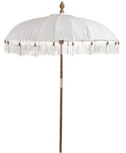 Parasol ogrodowy bawełniany L Ø180cm z frędzlami biały – obraz-1