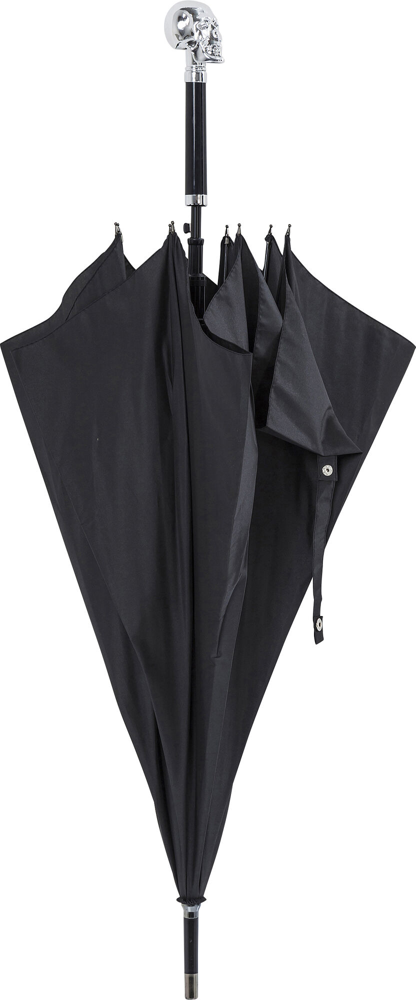 Parasol czarny rączka z czaszką srebrna 94 cm – obraz-1