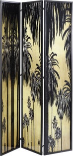 Parawan Glass Palms 120x180 cm czarno-żółty – obraz-1