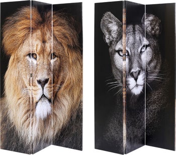 Parawan 3 panelowy drewno jesionowe czarny z motywem zwierzęcym 120x180 cm – obraz-1