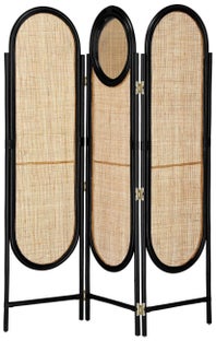 Parawan 3 panelowy z lustrem rattanowy naturalny 150x180 cm – obraz-1