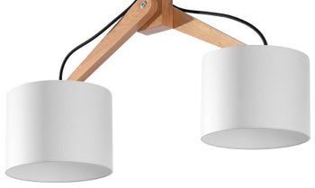 Plafon 2-punktowy z rączkami z drewna biały 55x36 cm – obraz-1