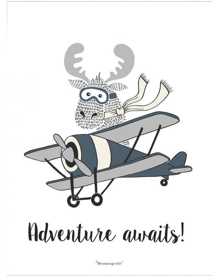 Plakat łoś w aeroplanie białe tło 30x40 cm – obraz-1