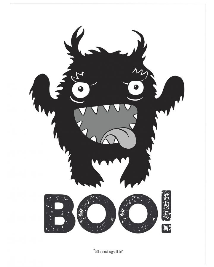 Plakat czarny potworek białe tło 30x40 cm – obraz-1