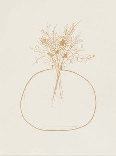 Plakat nowoczesny beżowy z papieru motyw roślinny 21x10 cm – obraz-1