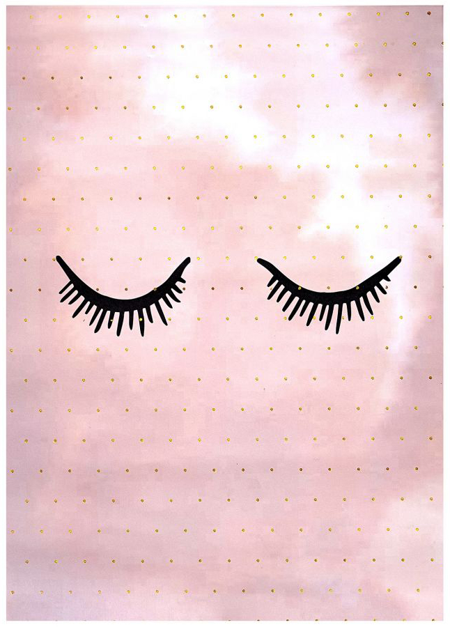Plakat czarne oczy różowe tło złote kropki 30x40 cm – obraz-1