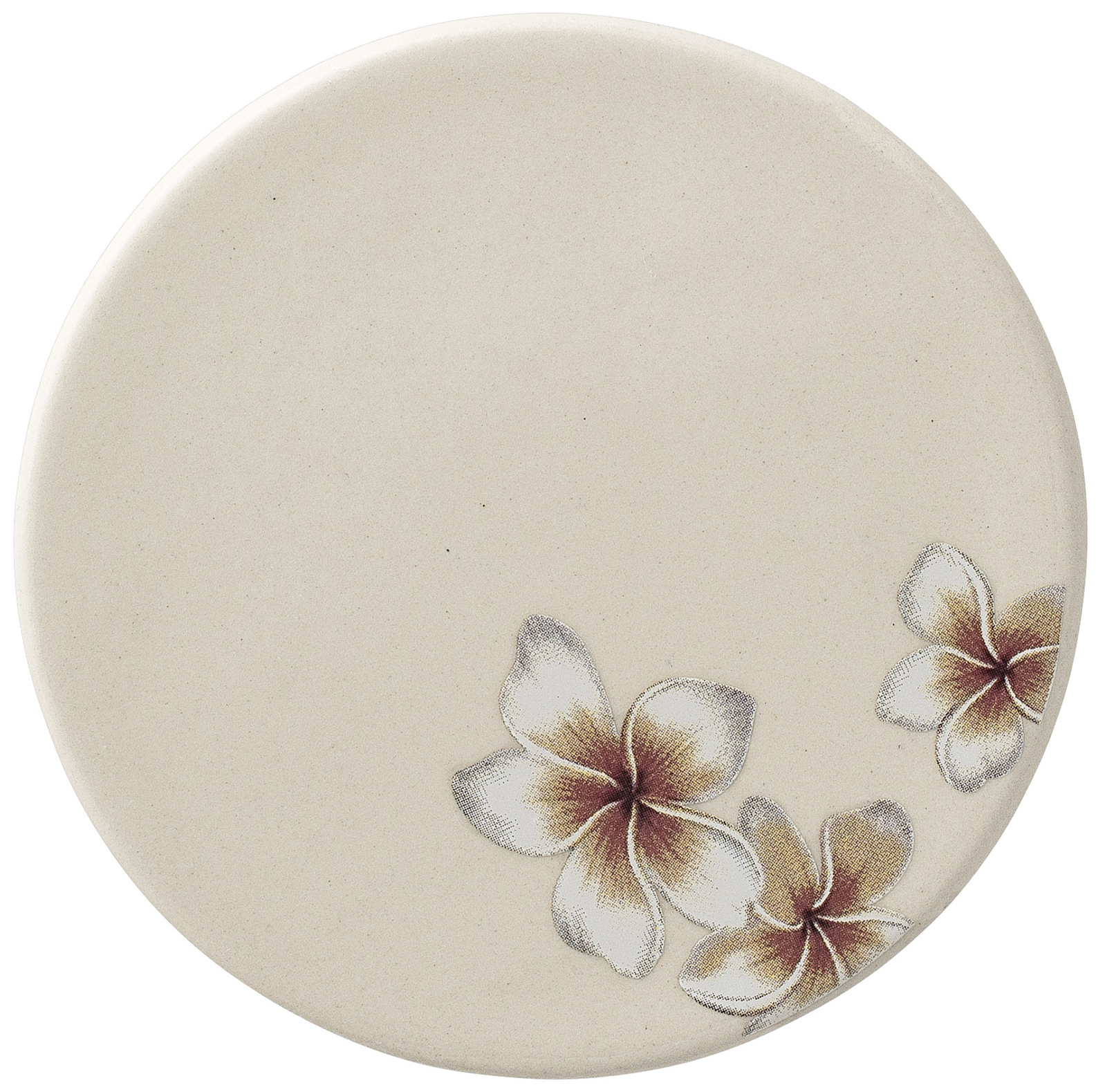 Podkładka pod garnek ceramiczna beżowa w kwiecisty wzór Ø10 cm – obraz-1