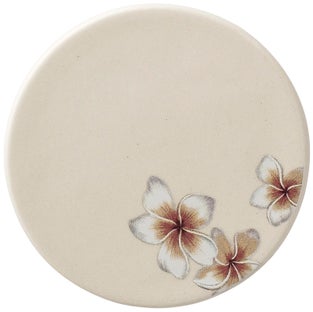 Podkładka pod garnek ceramiczna beżowa w kwiecisty wzór Ø10 cm – obraz-1