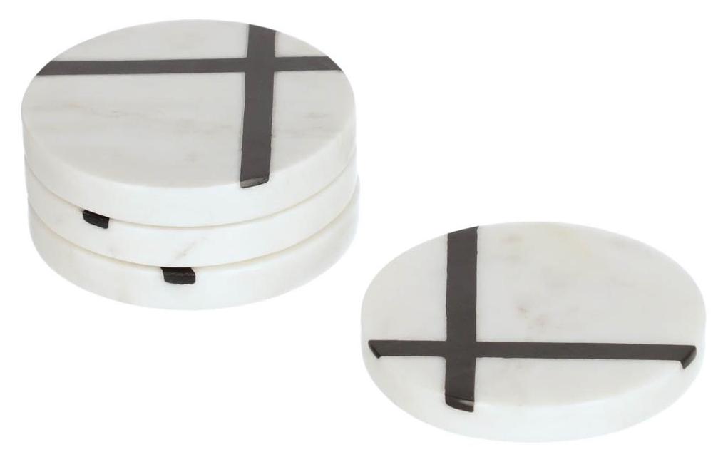 Zestaw 4 podkładek pod kubki marmur biały ∅10 cm – obraz-1