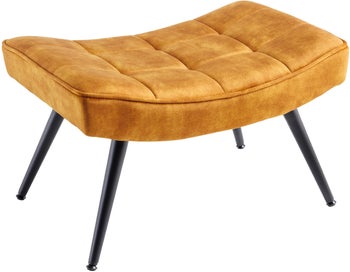 Puf musztardowy aksamitny pikowany o nowoczesnym designie – grafika-1.