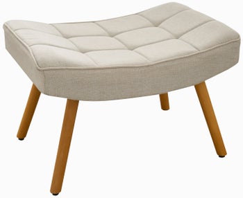 Podnóżek tapicerowany do salonu poliester beżowy - nogi drewno kauczukowe naturalne 63x42 cm – obraz-1