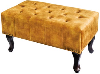 Podnóżek tapicerowany w kolorze żółty musztardowy nogi drewno sosnowe 80x45cm – grafika-1.