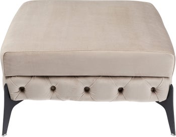 Taburete Bellissima de terciopelo acolchado beige con patas negras de acero 80x80 cm – Imagen-1.