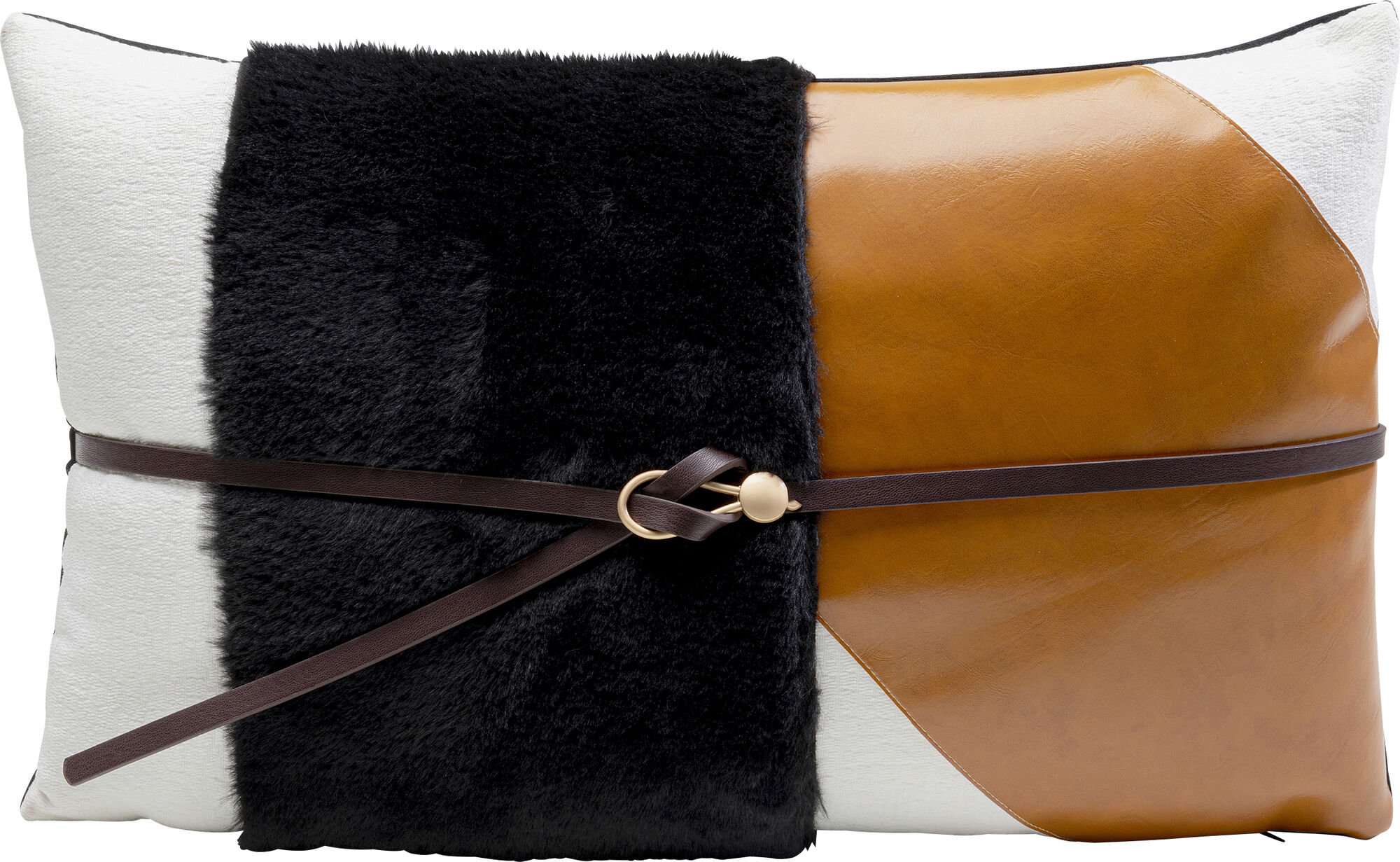 Poduszka dekoracyjna czarno-brązowa z paskiem 50x30 cm – obraz-1