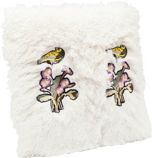 Poduszka dekoracyjna Fur Birds Flower 40x40 cm biała – obraz-1