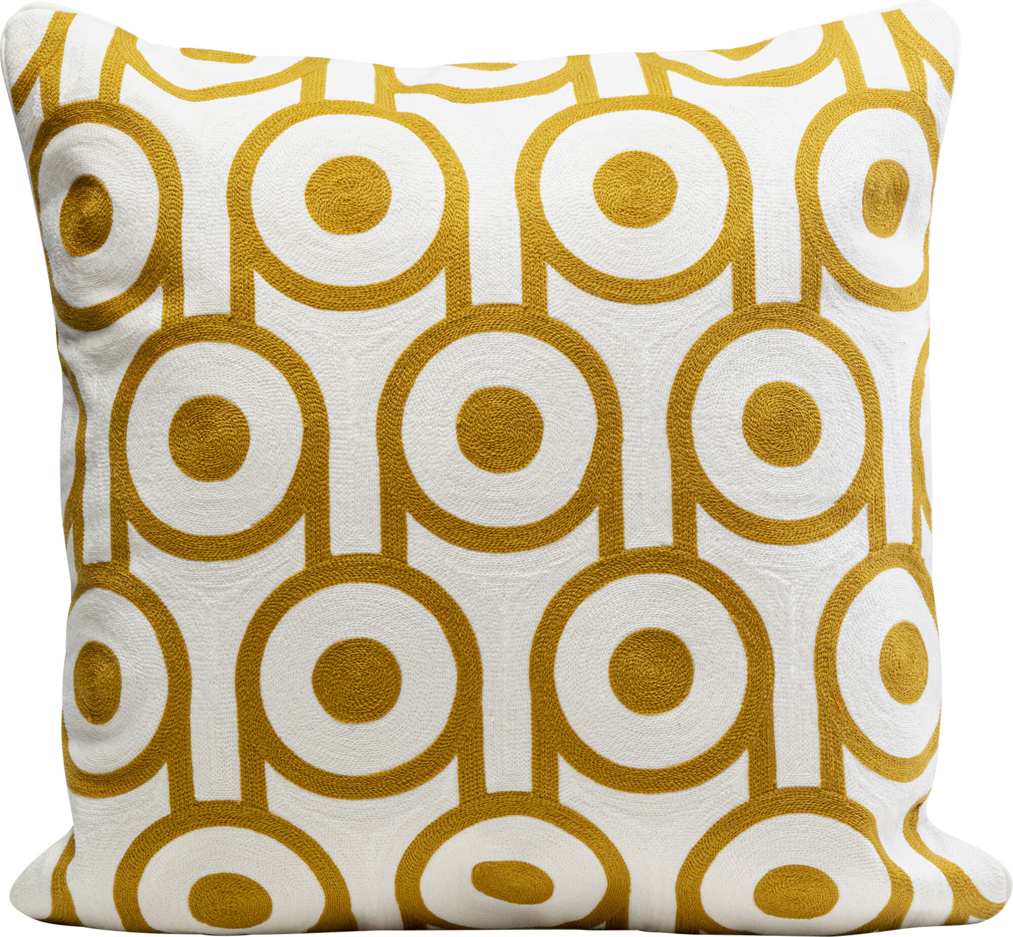 Poduszka dekoracyjna nowoczesna biało-złota koliste wzory 50x50 cm – obraz-1