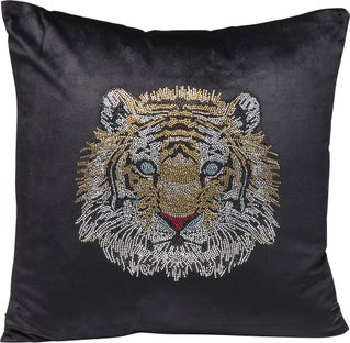 Poduszka dekoracyjna Tiger Face 45x45 cm czarna – obraz-1