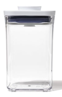 Pojemnik kwadratowy na przekąski i sypką żywność przezroczysty z białą pokrywką tworzywo sztuczne 1 L – grafika-1.