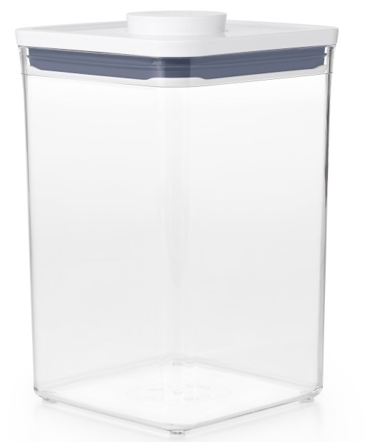 Pojemnik kwadratowy na przekąski i sypką żywność przezroczysty z białą pokrywką tworzywo sztuczne 4,2 L – grafika-1.
