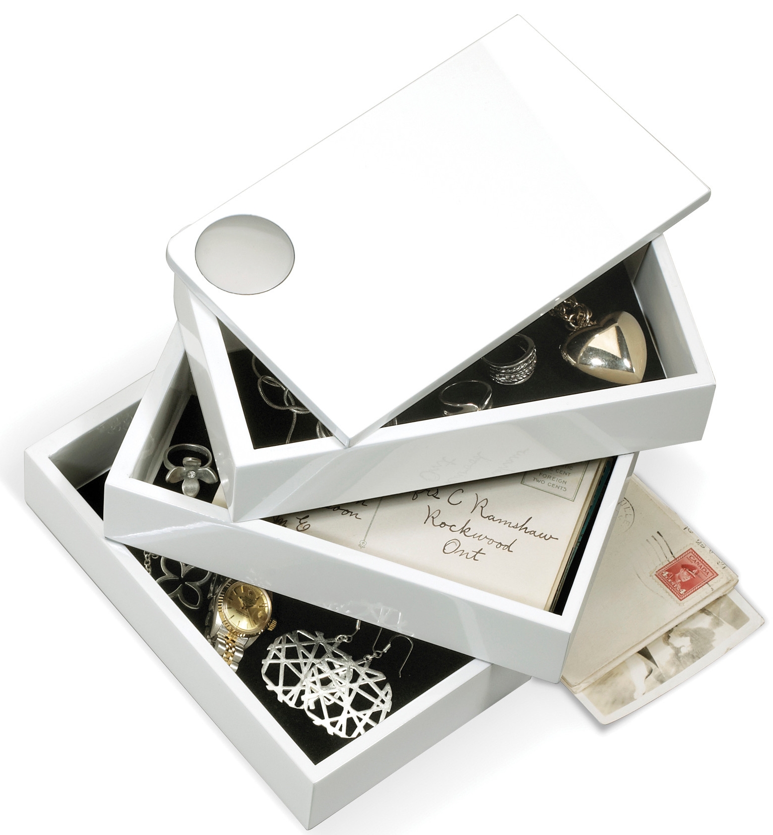 Pojemnik na biżuterię drewniany biały 19x12 cm – obraz-1