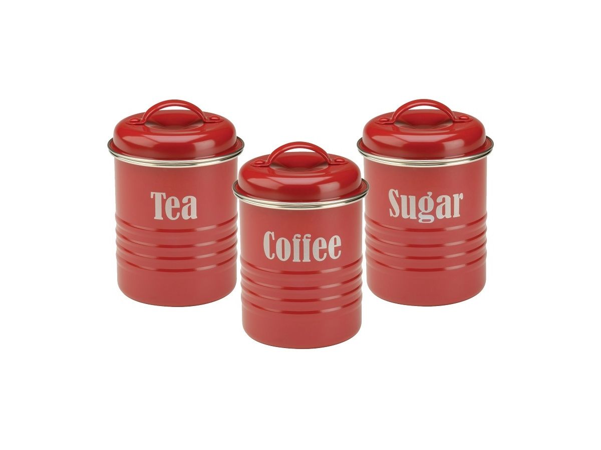 Pojemniki na herbatę, kawę i cukier Vintage Kitchen (3-Set) czerwone – obraz-1