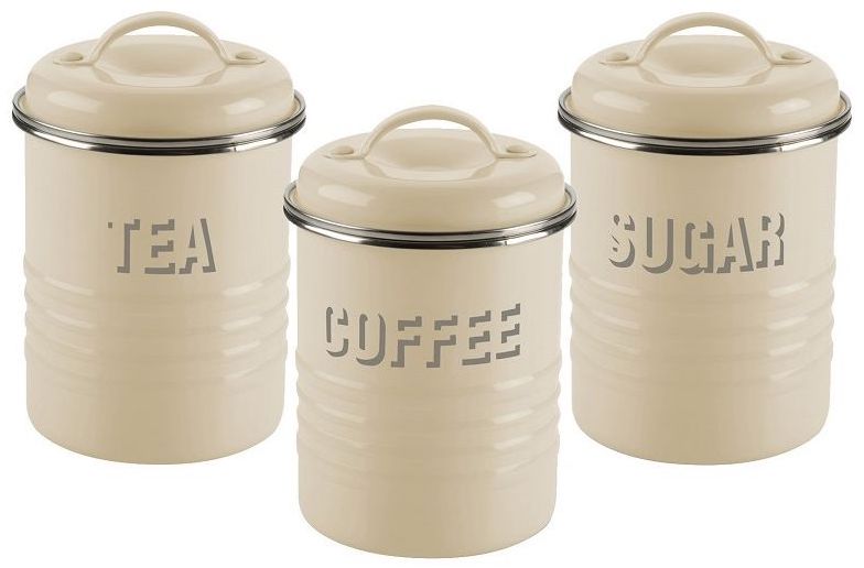 Pojemniki na herbatę, kawę i cukier Vintage Kitchen (3-Set) kremowe – obraz-1