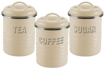 Pojemniki na herbatę, kawę i cukier Vintage Kitchen (3-Set) kremowe – obraz-1