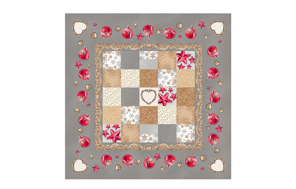 Покривка Коледни сърца, звездички и топки 137х140 – изображение-1