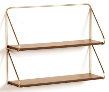 Półka wisząca złota metalowa rama brązowa półka 51x16 cm – obraz-1