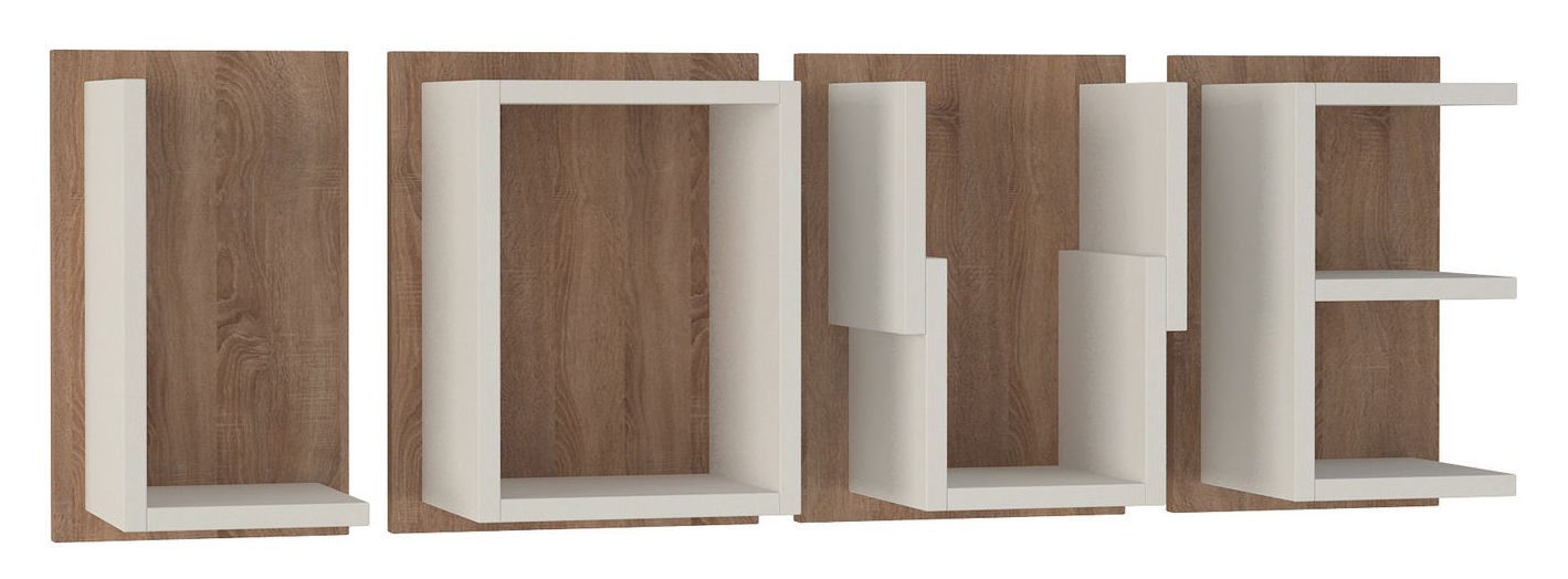 Półka Love 121x39 cm biało-drewniana – obraz-1