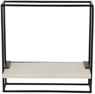 Półka wisząca czarna metalowa rama biała marmurowa półka 35x16 cm – obraz-1