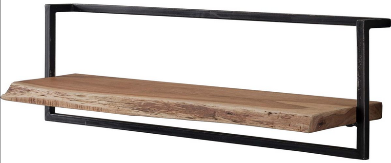 Półka wisząca Edge czarna metalowa rama naturalna półka drewno akacja 100x25 cm – grafika-1.