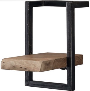 Półka wisząca czarna metalowa rama naturalna półka drewno akacja 20x30 cm – grafika-1.