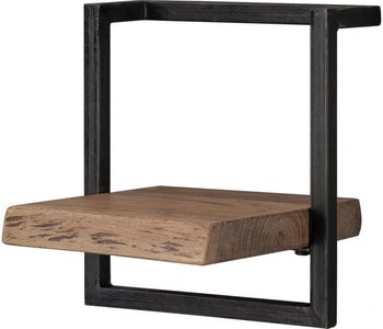 Półka wisząca czarna metalowa rama naturalna półka drewno akacja 65x25 cm – grafika-1.