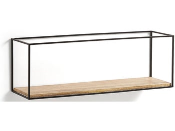 Półka wisząca czarna metalowa rama naturalna półka drewno jodła 90x30 cm – obraz-1