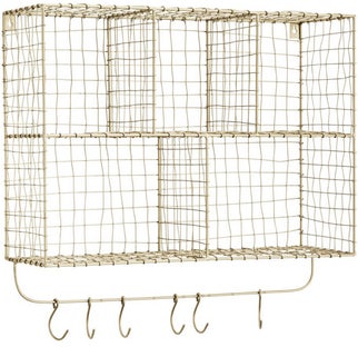 Półka ścienna z wieszakami 56x52 cm antyczny mosiądz – obraz-1