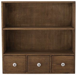 Półka wisząca MDF z szufladkami brązowa 50x50 cm – obraz-1