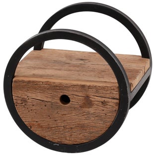 Półka wisząca okrągła z szufladą czarna metalowa rama półka drewno Ø30 cm – grafika-1.