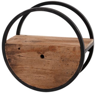 Półka wisząca okrągła z szufladą czarna metalowa rama półka drewno Ø50 cm – grafika-1.