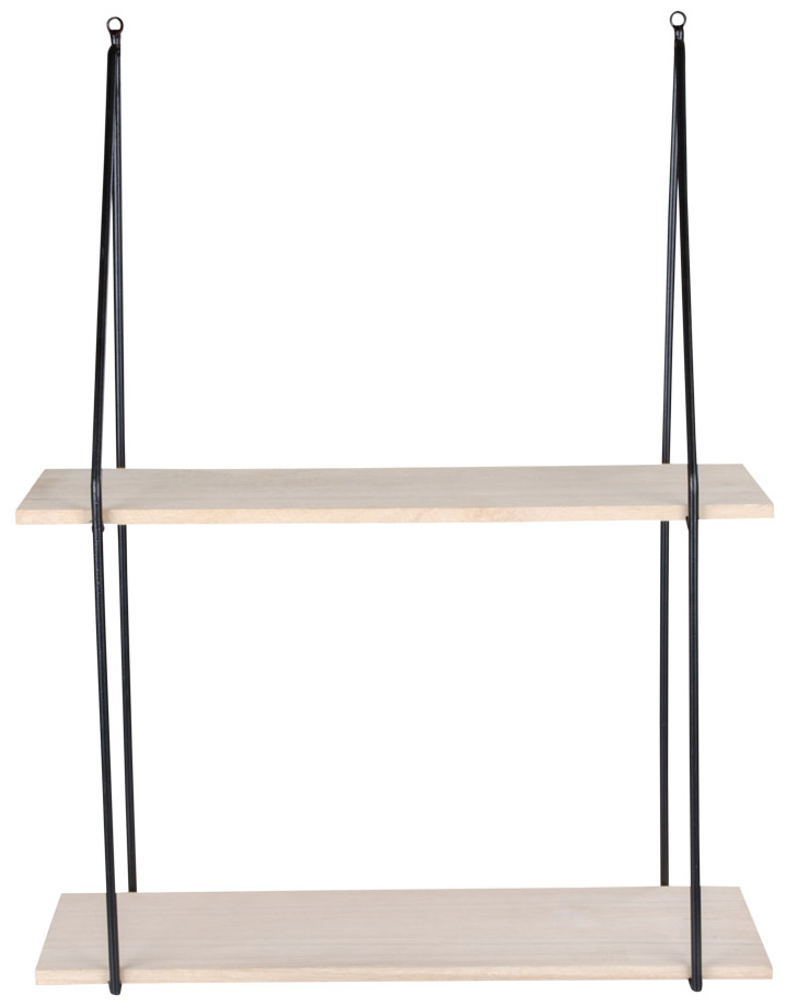 Półka wisząca czarna metalowa rama półki naturalne drewno paulownia 55x21 cm – grafika-1.