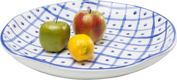 Półmisek kamionkowy biały w niebieska krate Ø44x7 cm – obraz-1