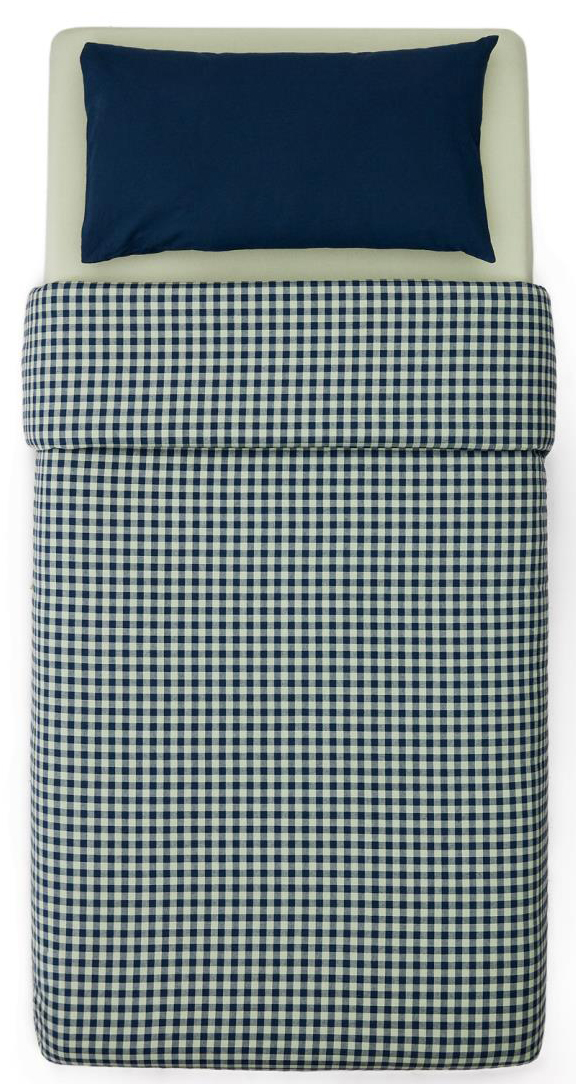 Pościel bawełniana w kratkę niebiesko-zielona 110x180 cm – obraz-1