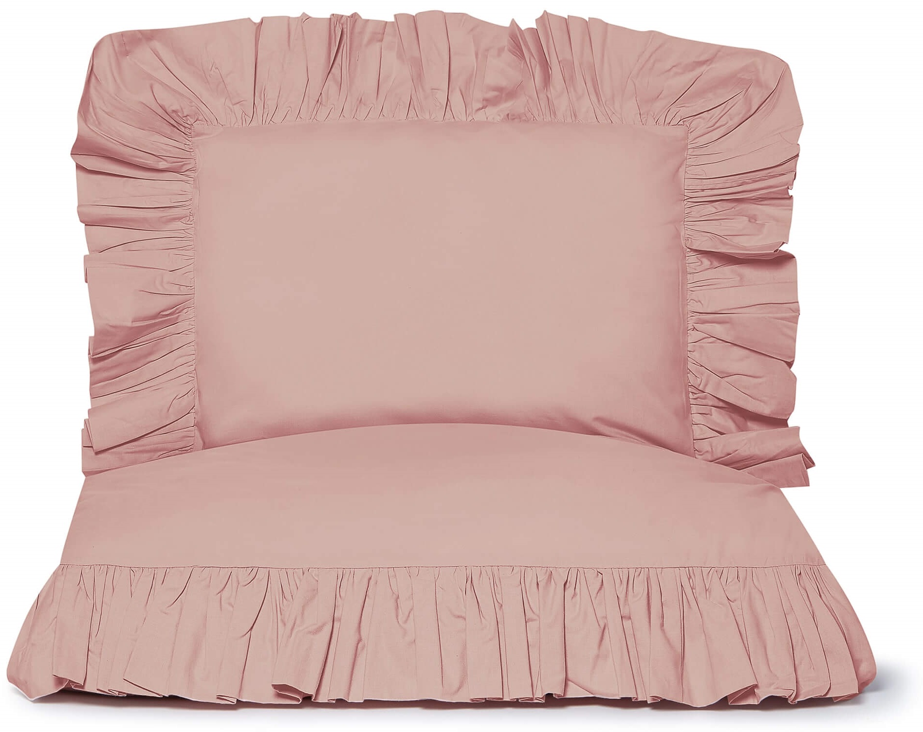 Pościel z falbanami 150x200 cm - 1x 50x60 cm brudny róż – obraz-1