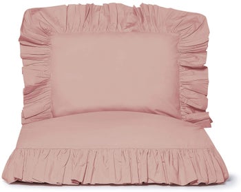 Pościel z falbanami 150x200 cm - 1x 50x60 cm brudny róż – obraz-1