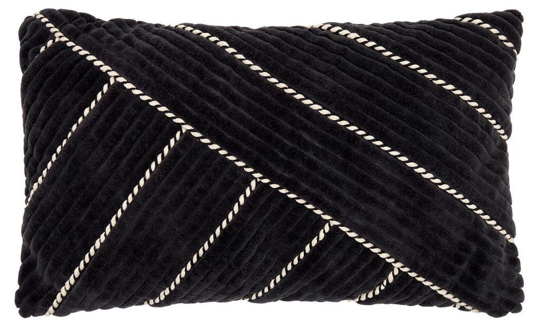 Poszewka dekoracyjna czarna bawełniana aksamitna 50x30 cm – obraz-1