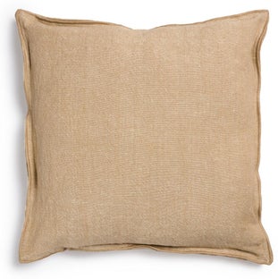 Poszewka dekoracyjna len i bawełna beżowa 45x45 cm – obraz-1