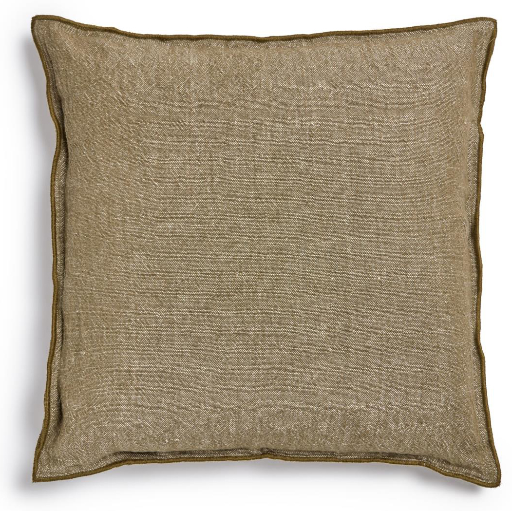 Poszewka dekoracyjna len i bawełna zielona 45x45 cm – obraz-1