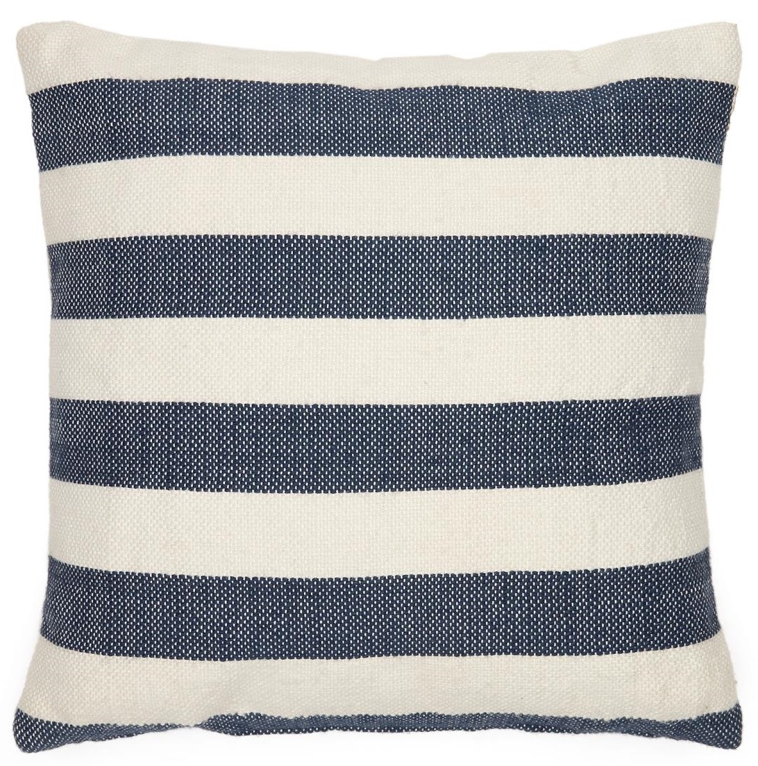 Poszewka dekoracyjna 100% PET w paski niebiesko-biała 45x45 cm – obraz-1