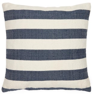 Poszewka dekoracyjna 100% PET w paski niebiesko-biała 45x45 cm – obraz-1