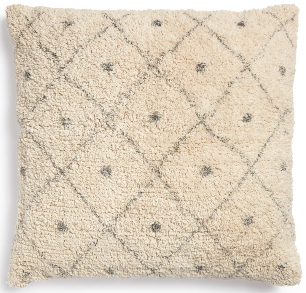 Poszewka na poduszkę 100% bawełna beżowa w niebieskie romby i kropki 50x50 cm – obraz-1